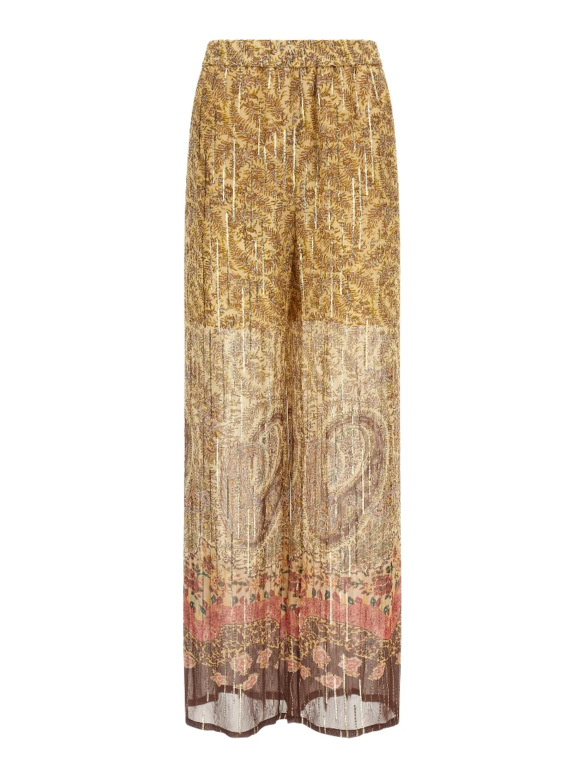 Multicolor Silk Casual Pants
