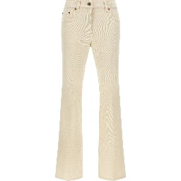 Beige Cotton Flared Jeans