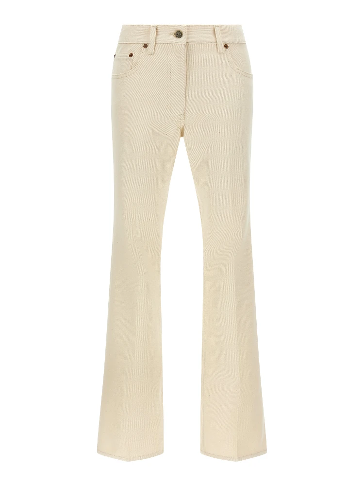 Beige Cotton Flared Jeans