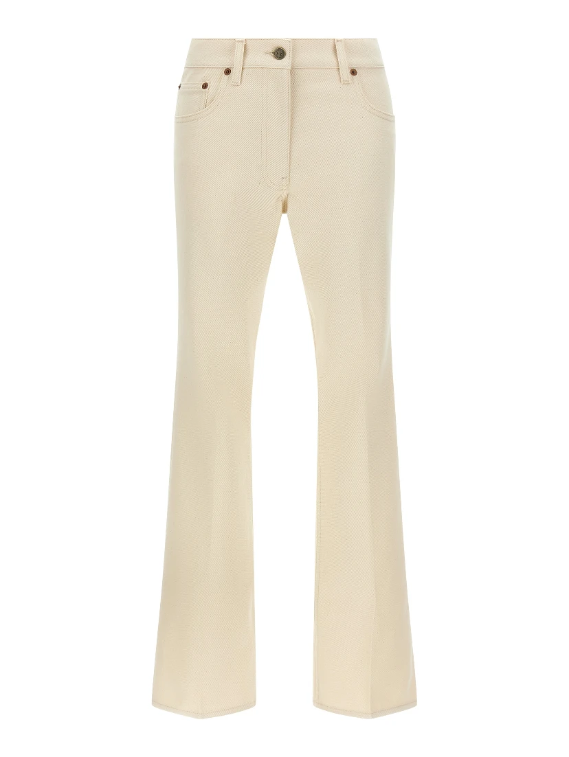 Beige Cotton Flared Jeans