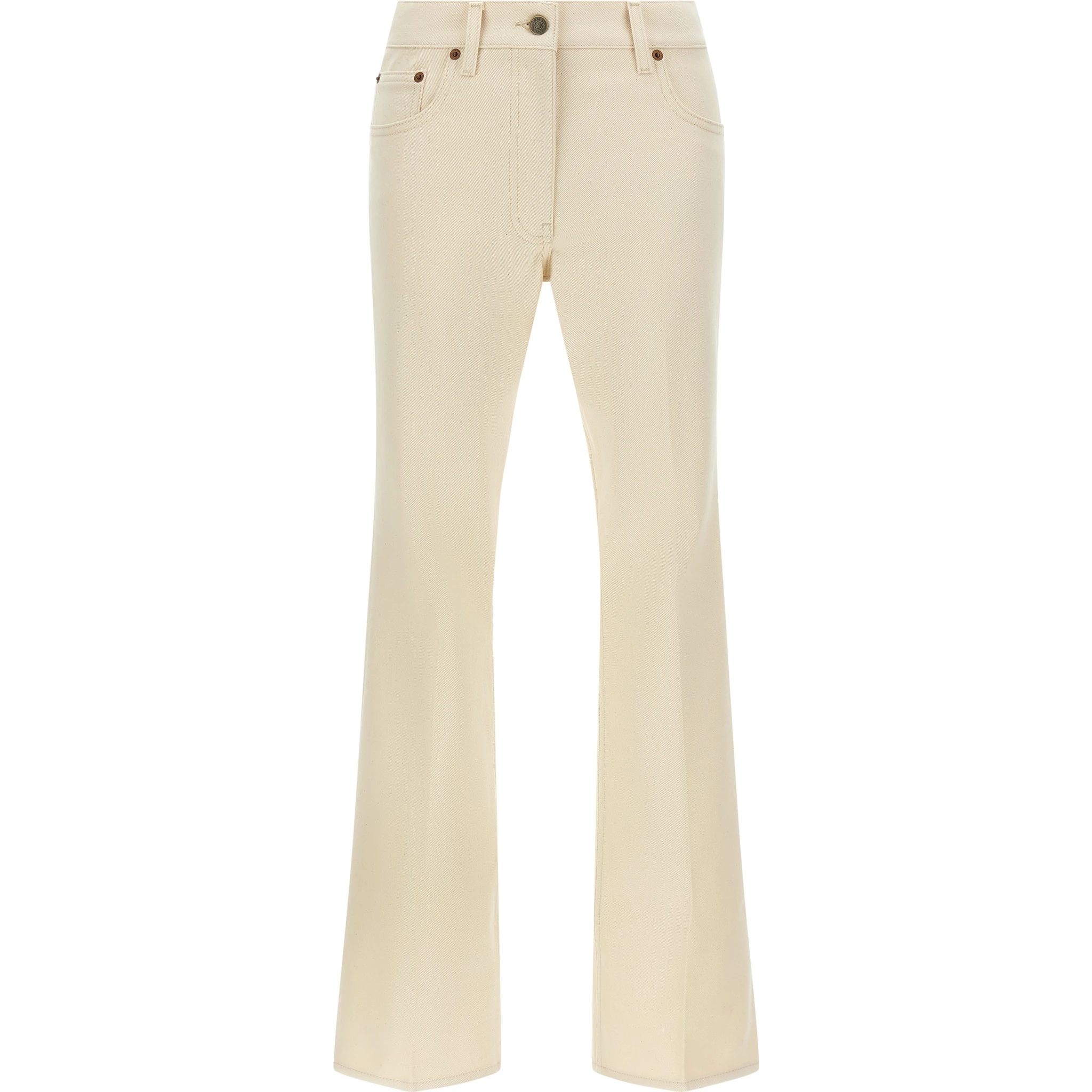 Beige Cotton Flared Jeans
