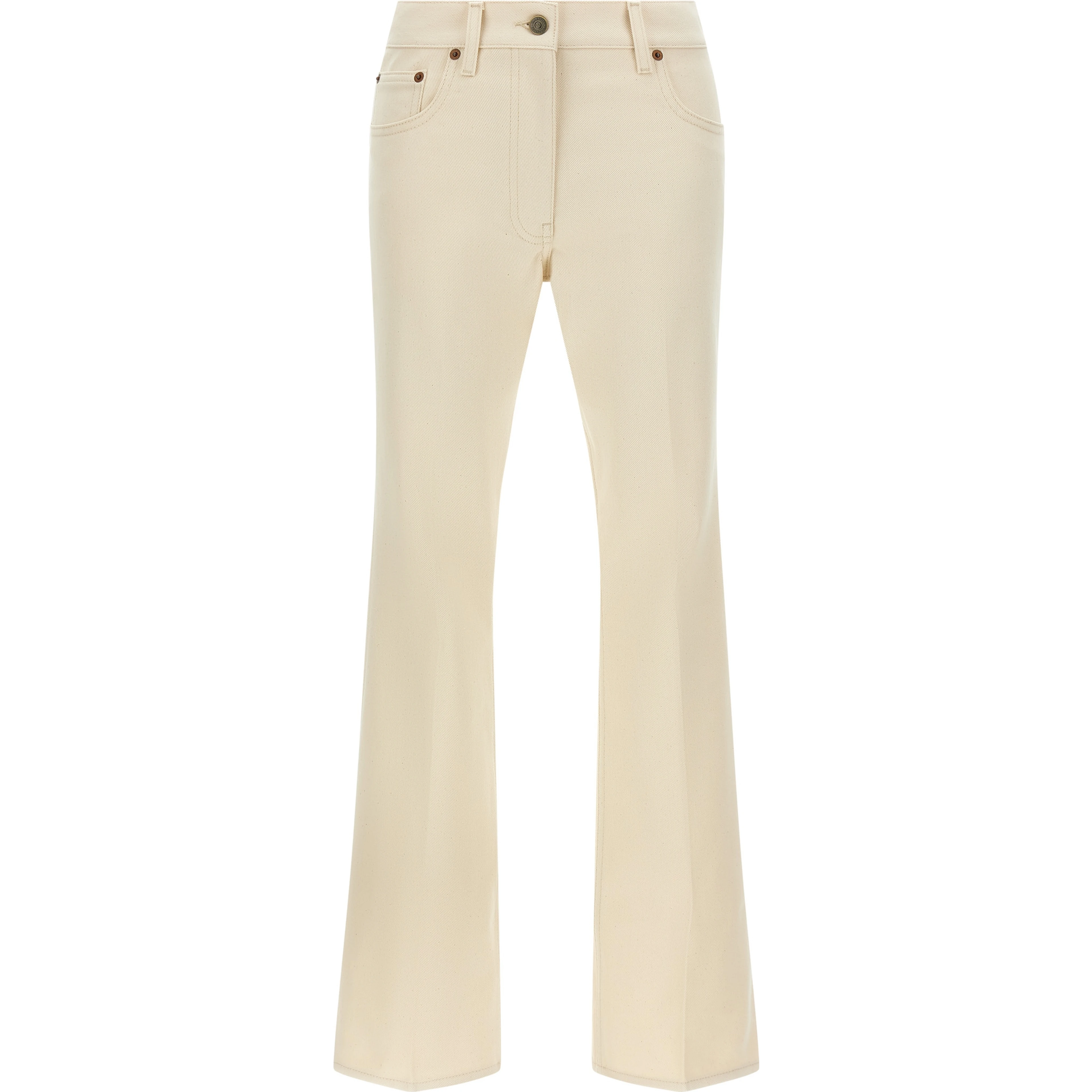Beige Cotton Flared Jeans