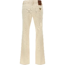 Beige Cotton Flared Jeans