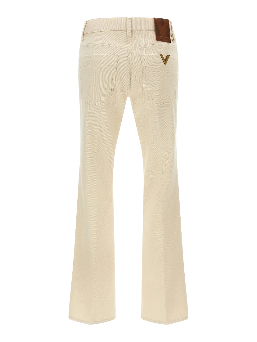 Beige Cotton Flared Jeans