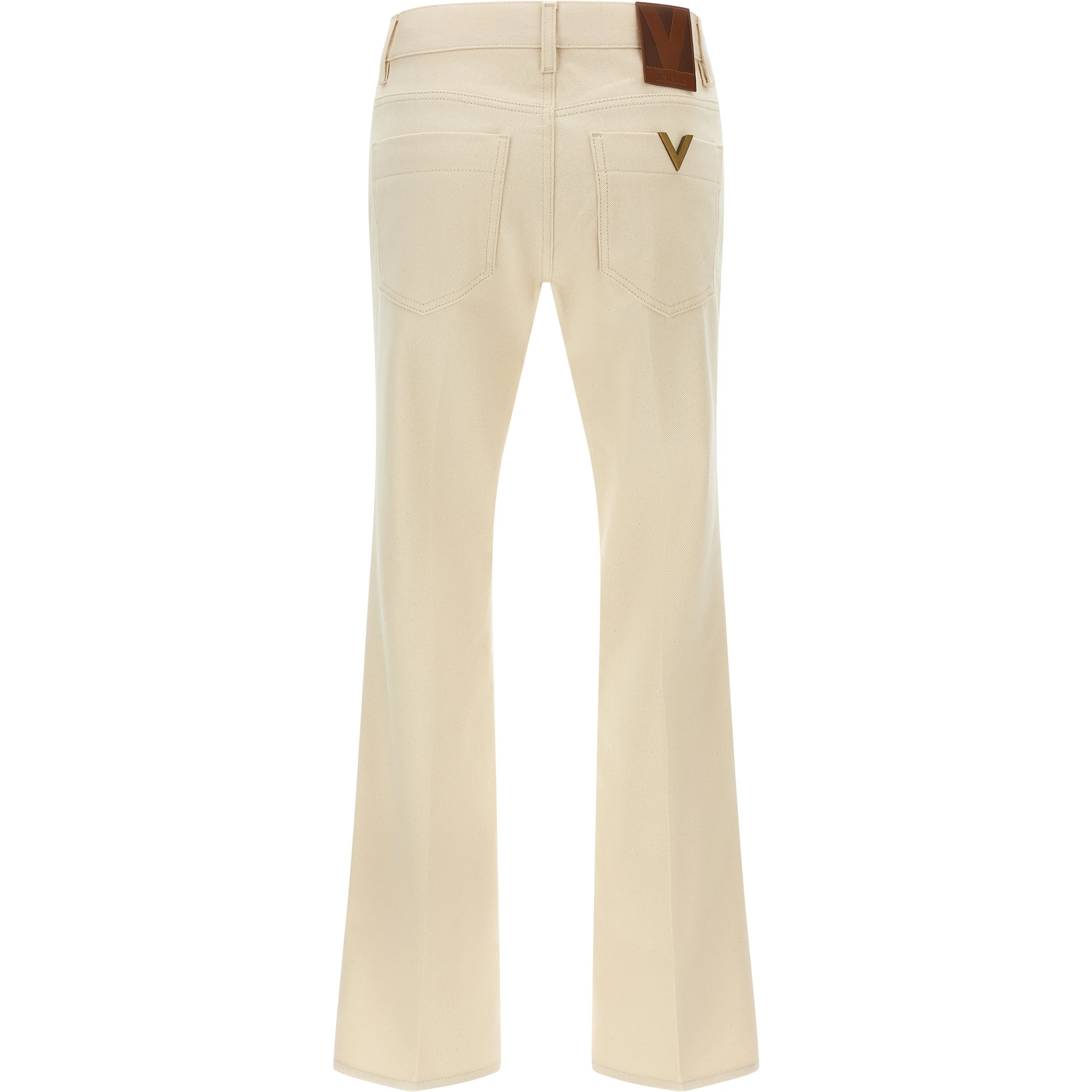 Beige Cotton Flared Jeans