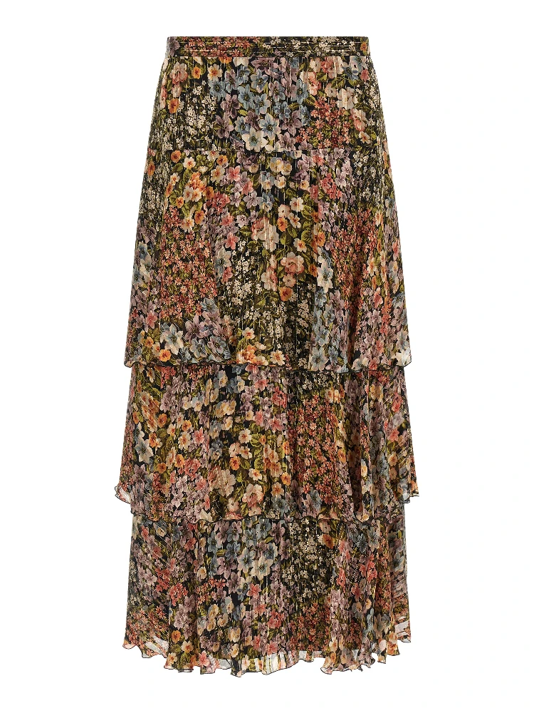 Multicolor Silk Midi Skirt