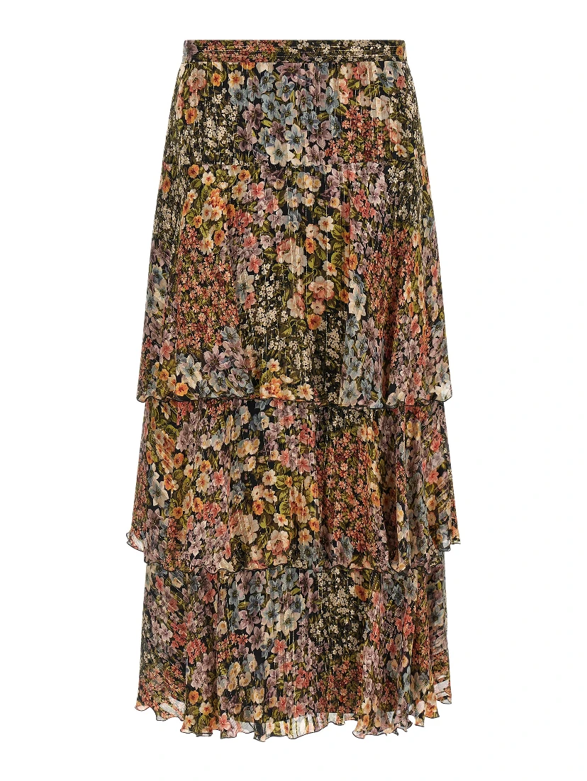 Multicolor Silk Midi Skirt