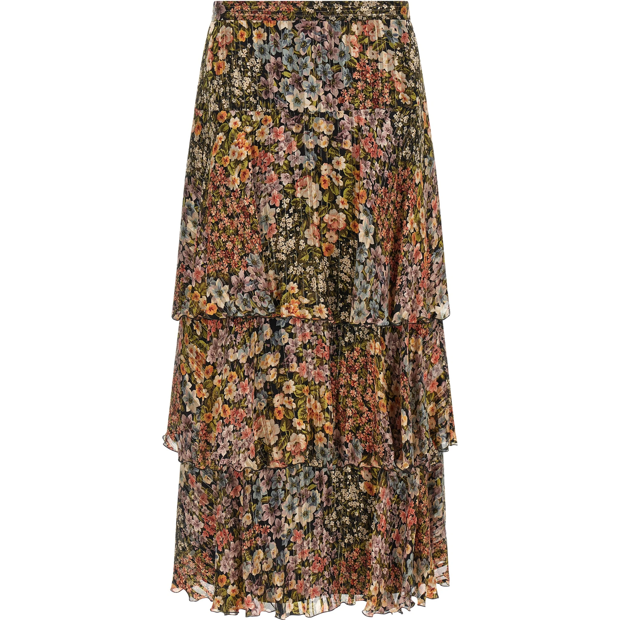 Multicolor Silk Midi Skirt