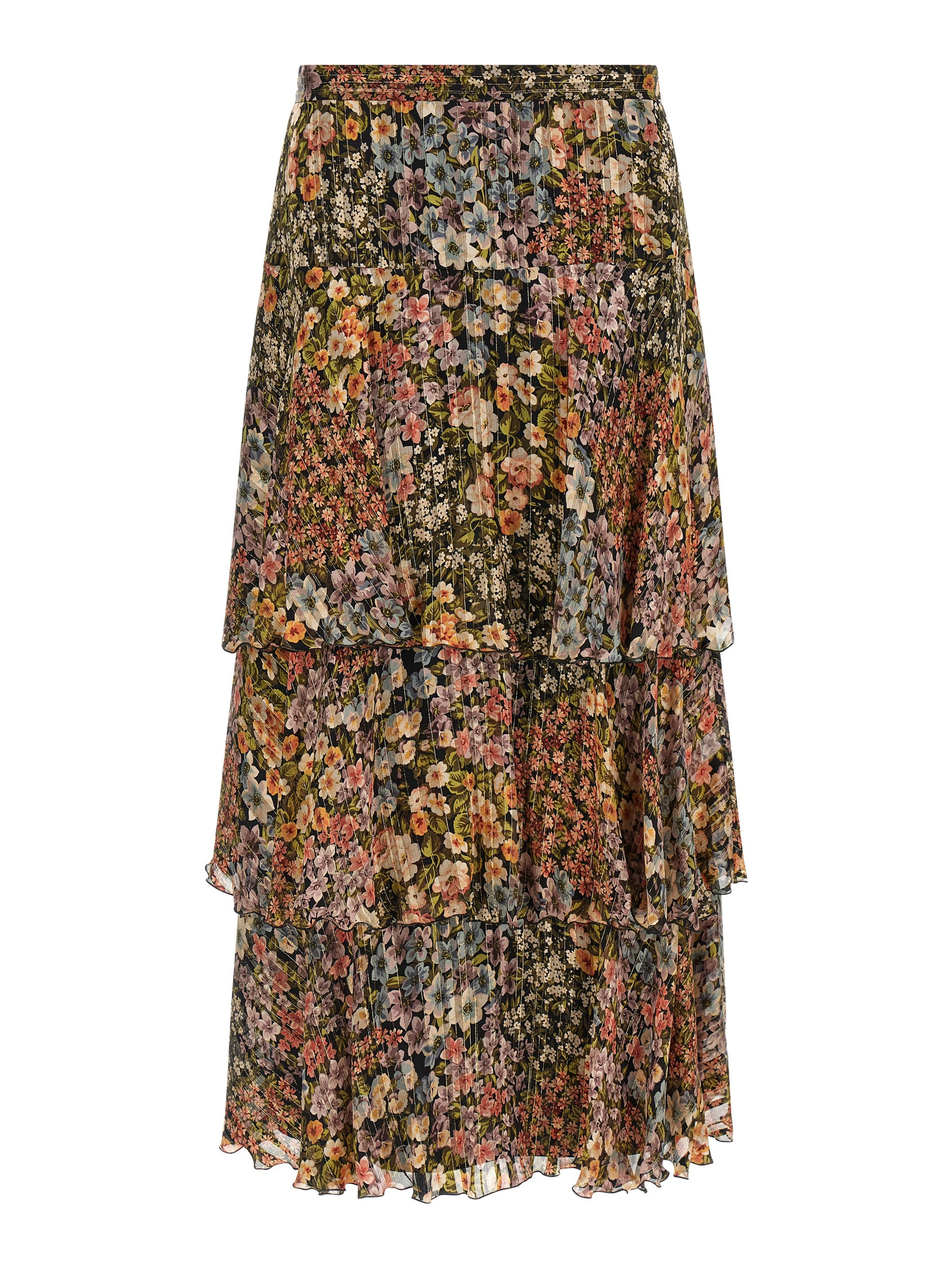 Multicolor Silk Midi Skirt