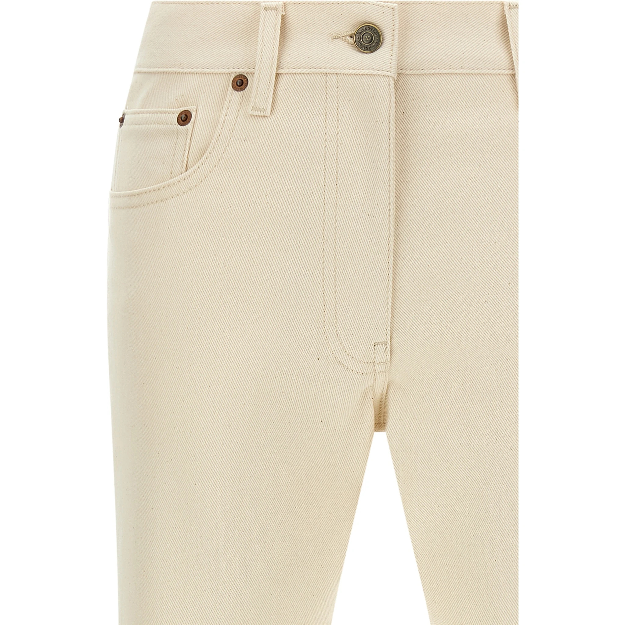 Beige Cotton Flared Jeans