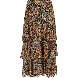 Multicolor Silk Midi Skirt