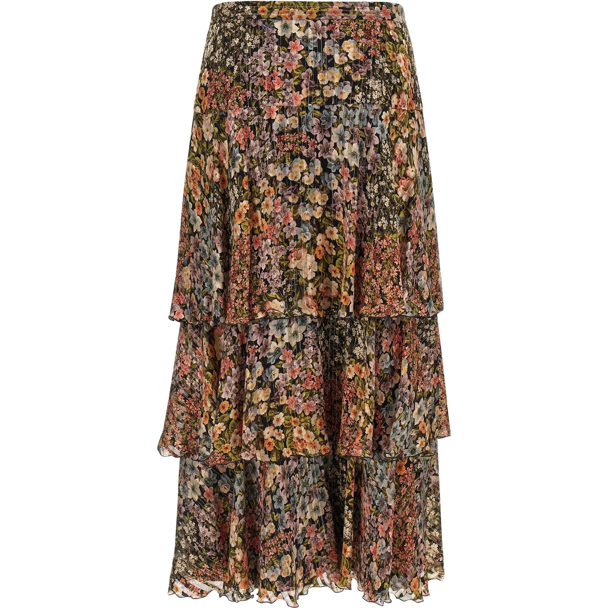 Multicolor Silk Midi Skirt