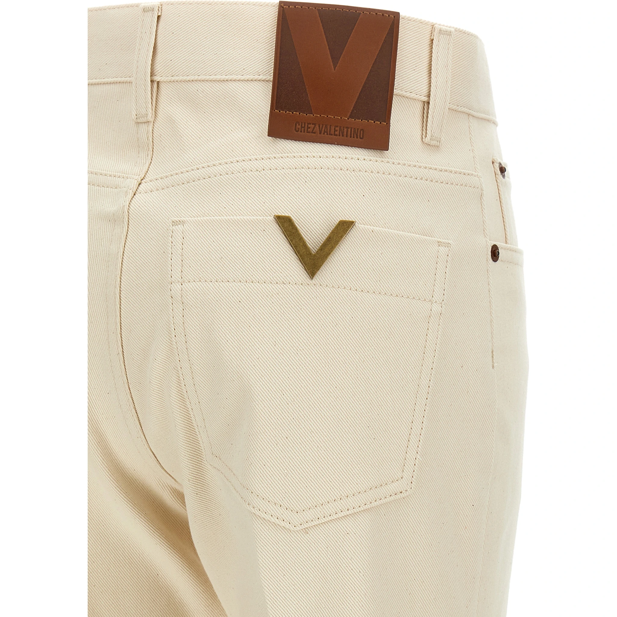 Beige Cotton Flared Jeans