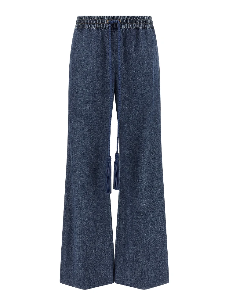 Blue Cotton Flared Jeans