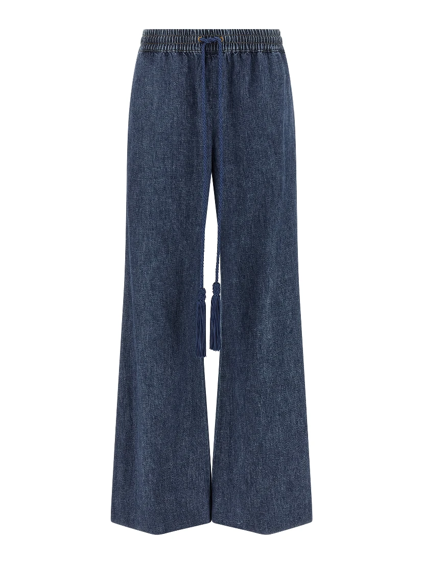 Blue Cotton Flared Jeans