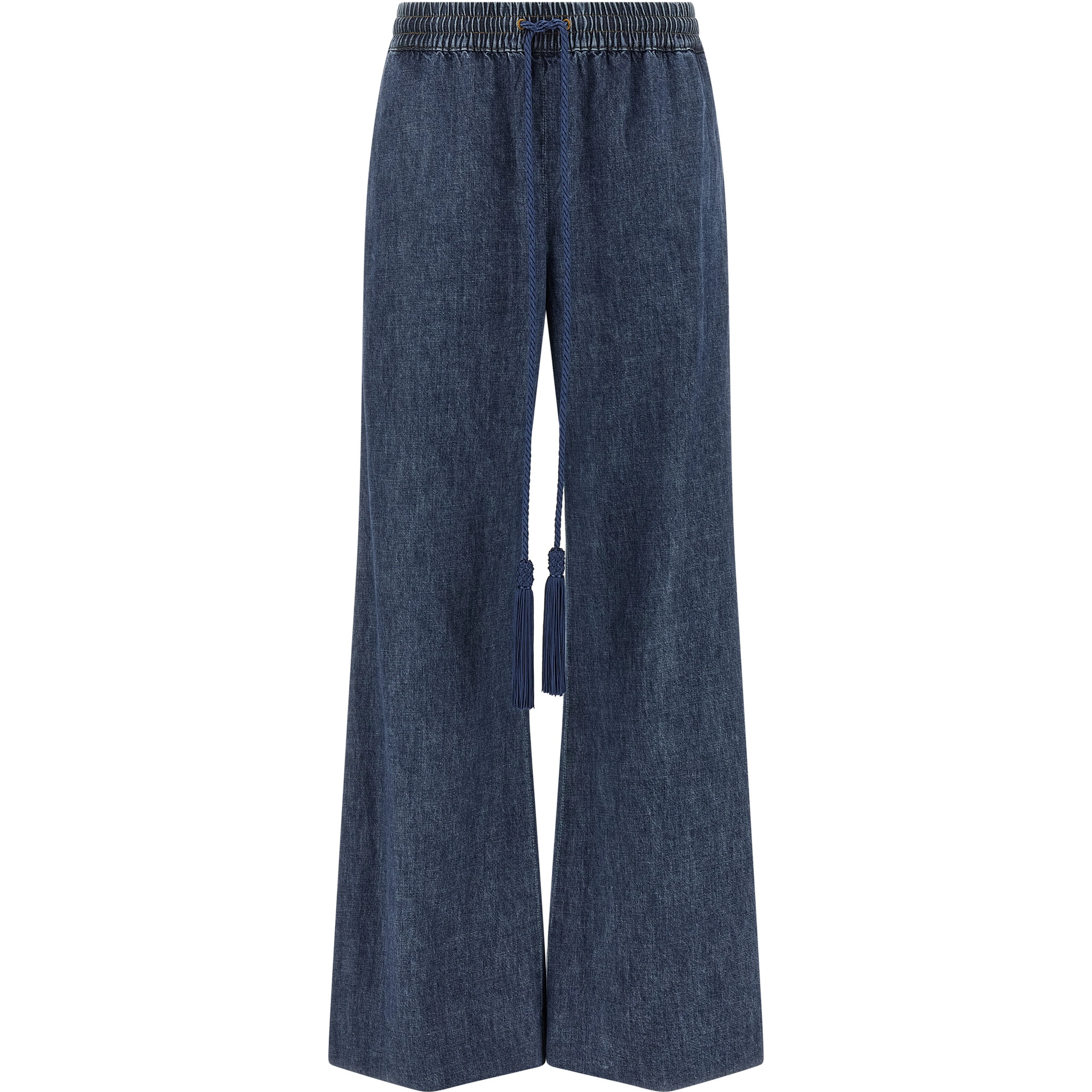 Blue Cotton Flared Jeans