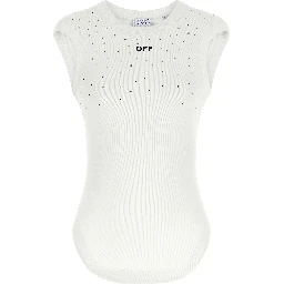 White Viscose Sleeveles T-Shirt