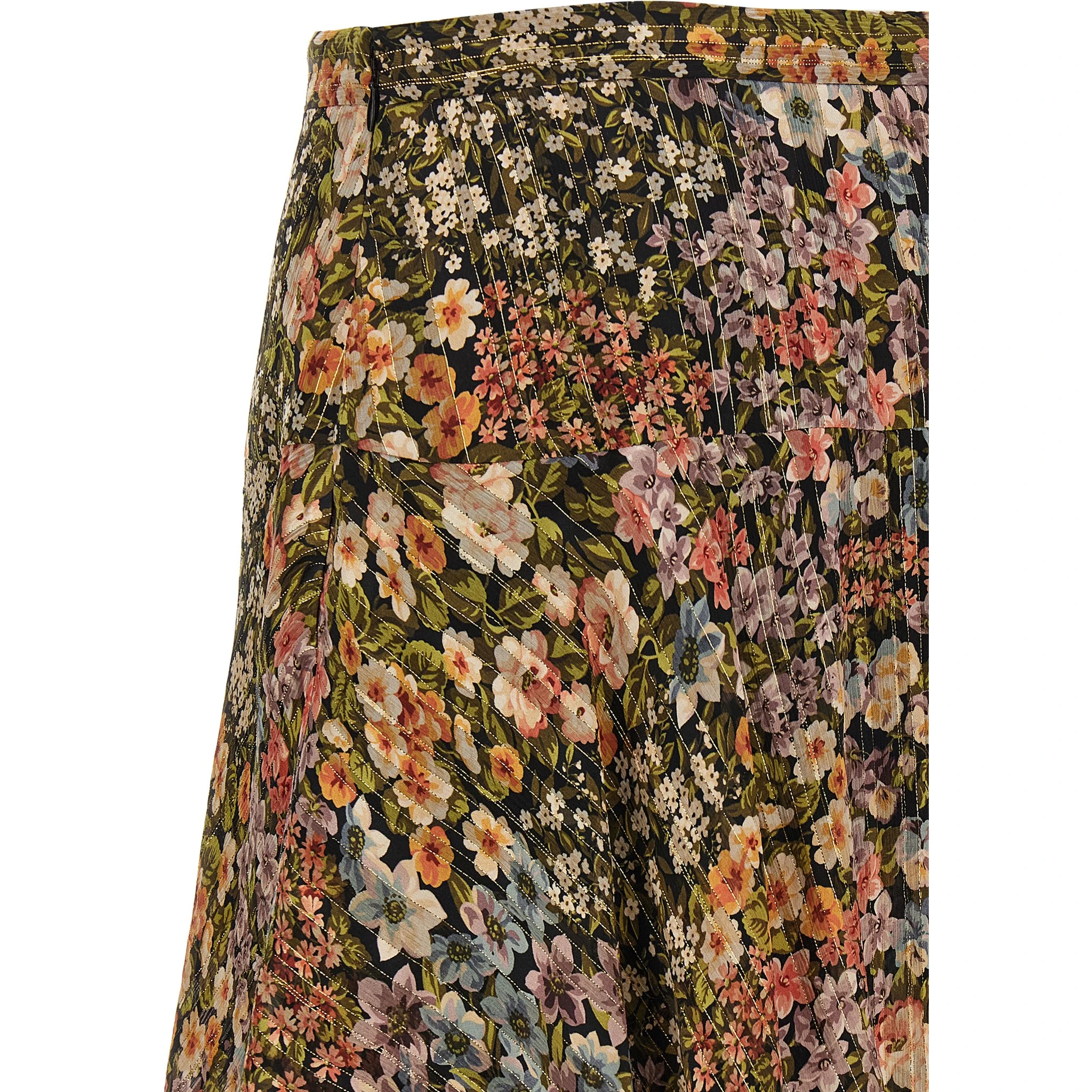 Multicolor Silk Midi Skirt