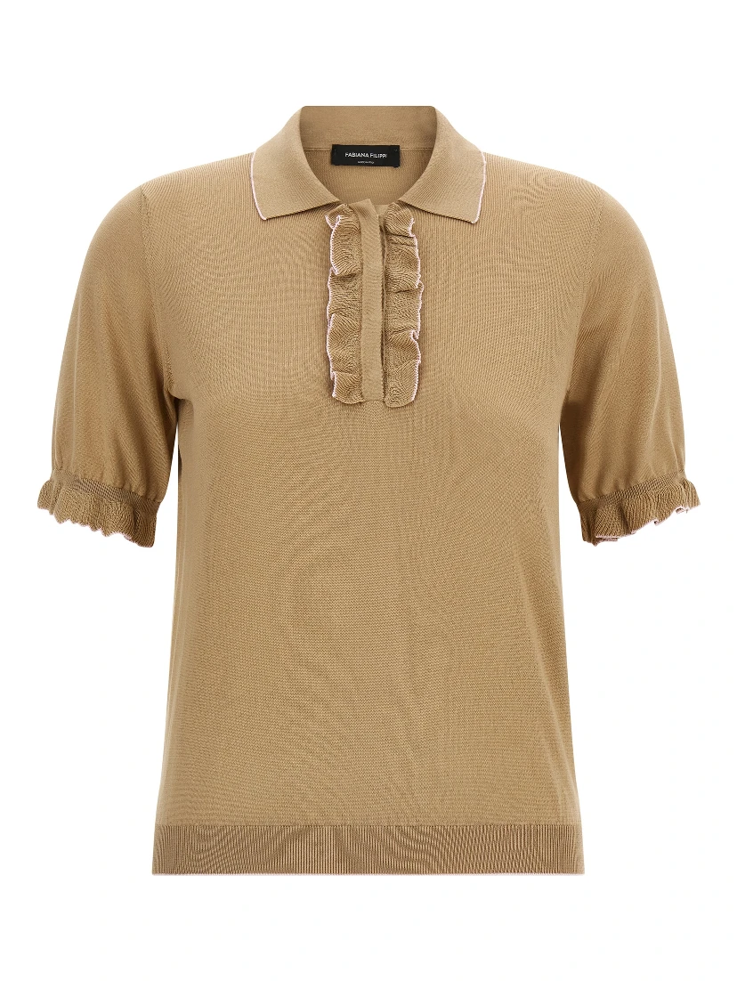 Beige Silk Polo Shirt