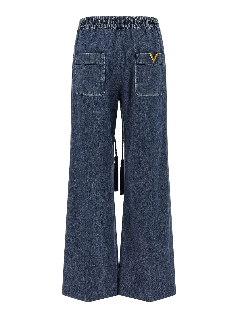 Blue Cotton Flared Jeans