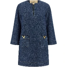 Blue Cotton Short Dress