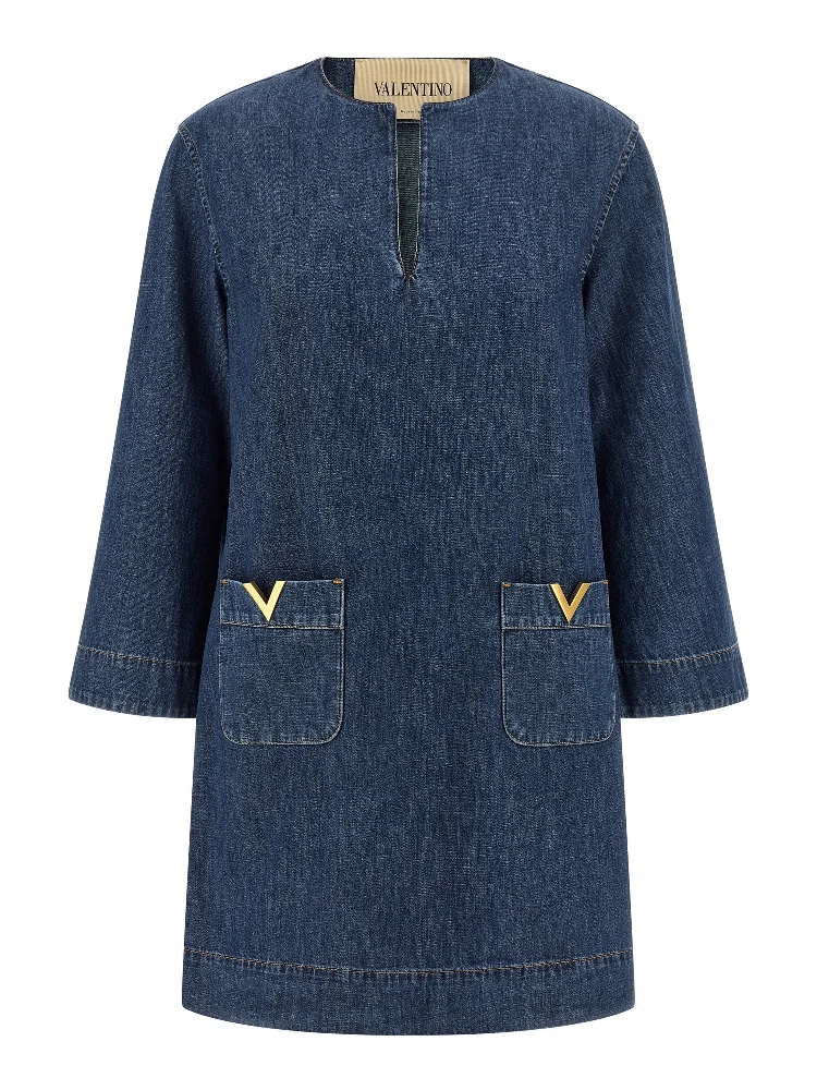 Blue Cotton Short Dress