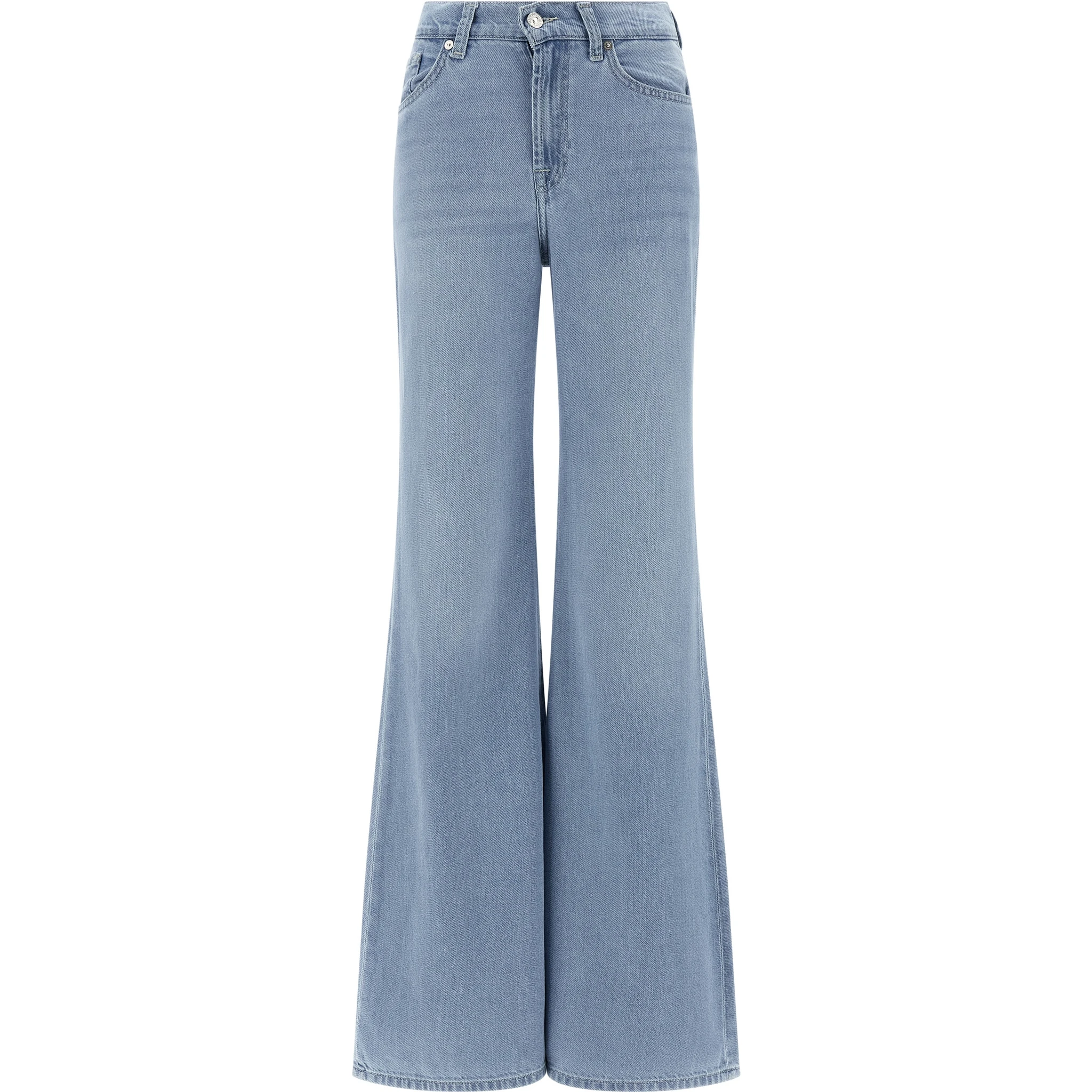 Blue Cotton Flared Jeans