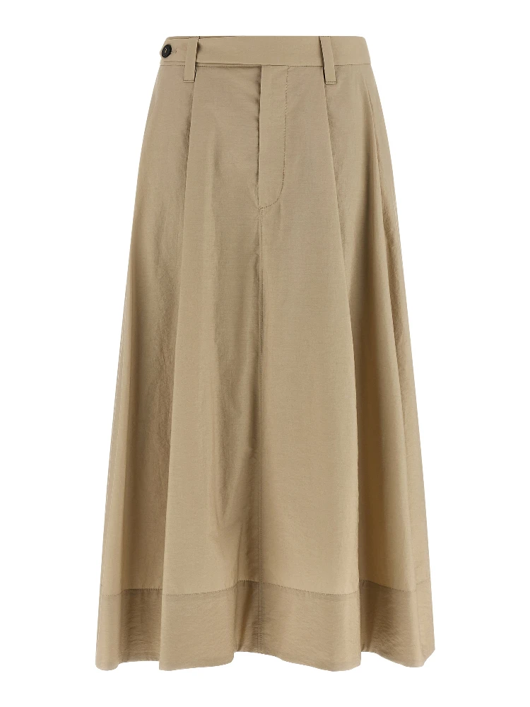 Beige Cotton Midi Skirt