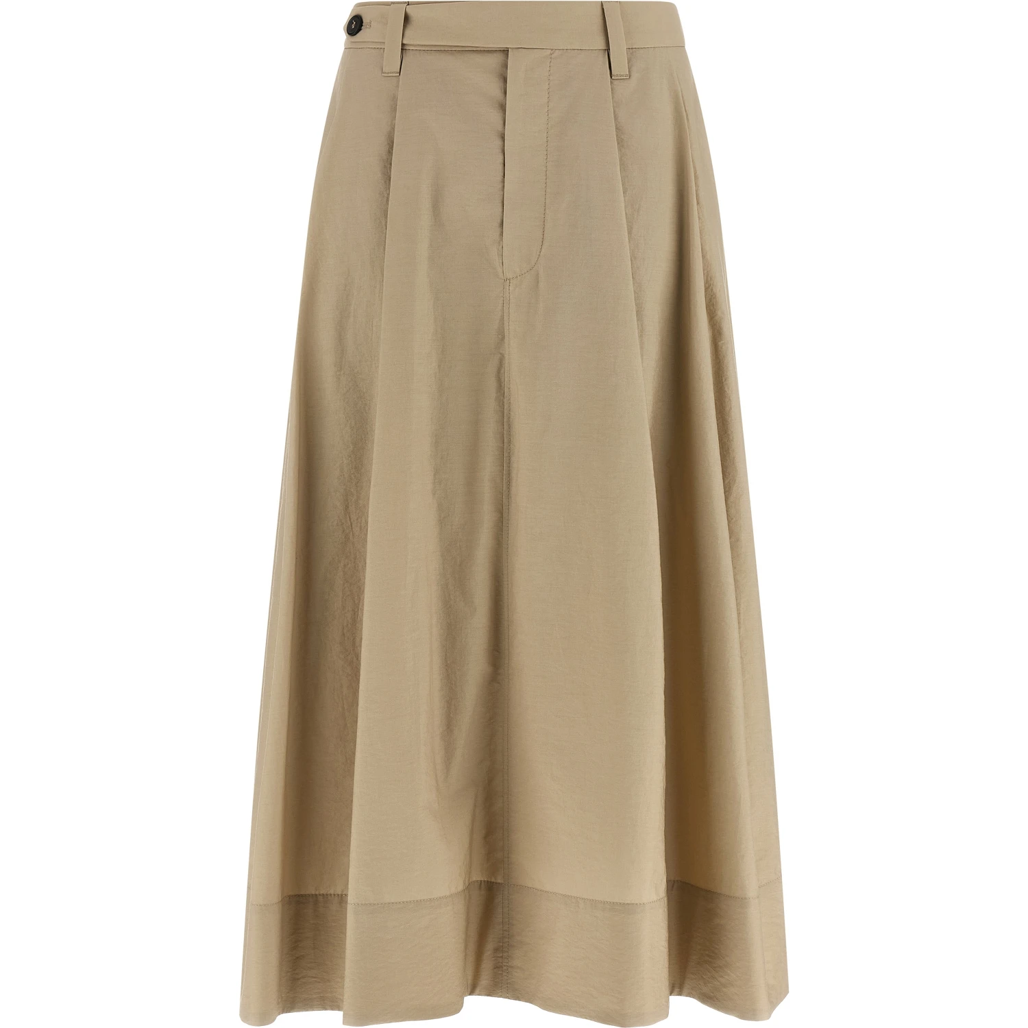 Beige Cotton Midi Skirt