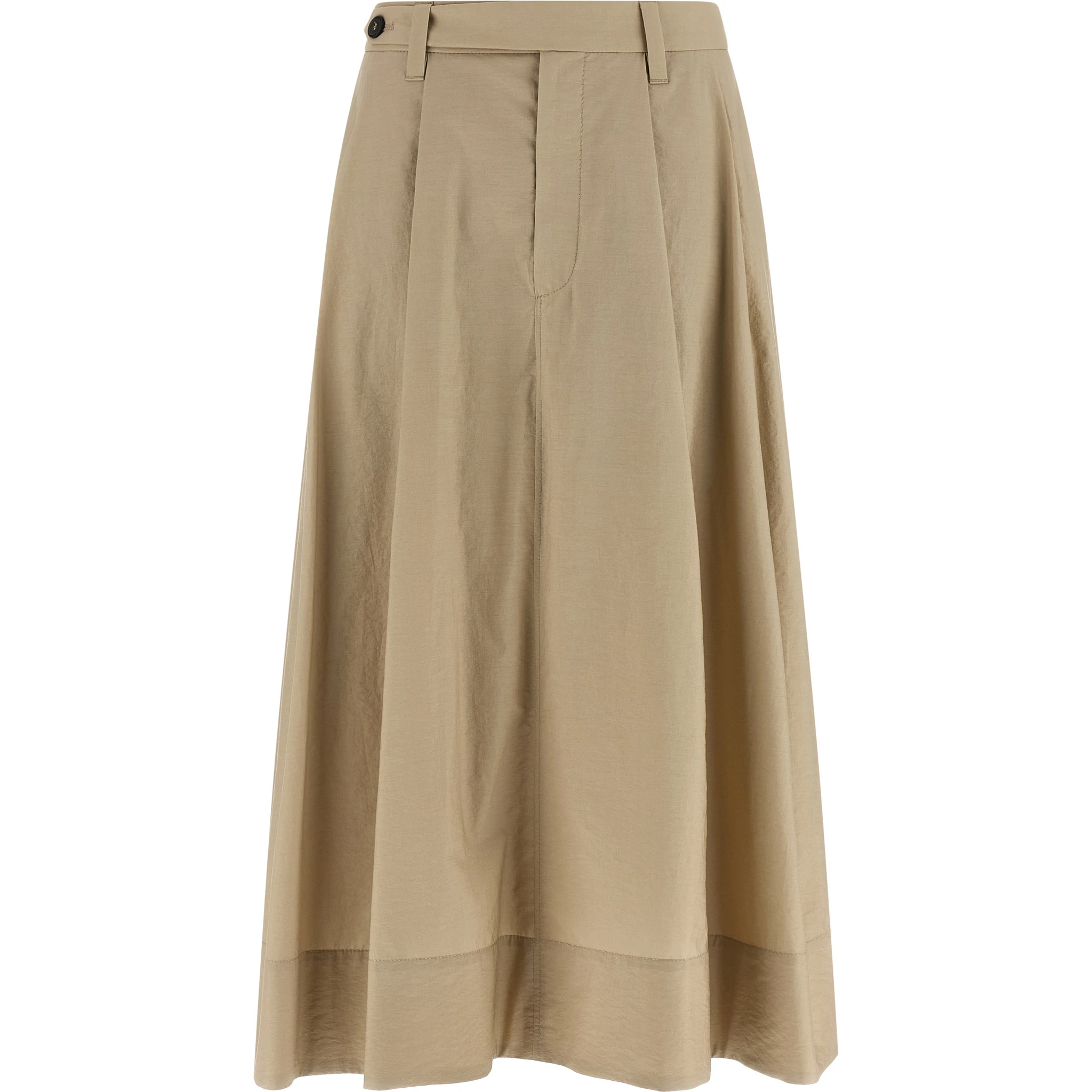 Beige Cotton Midi Skirt