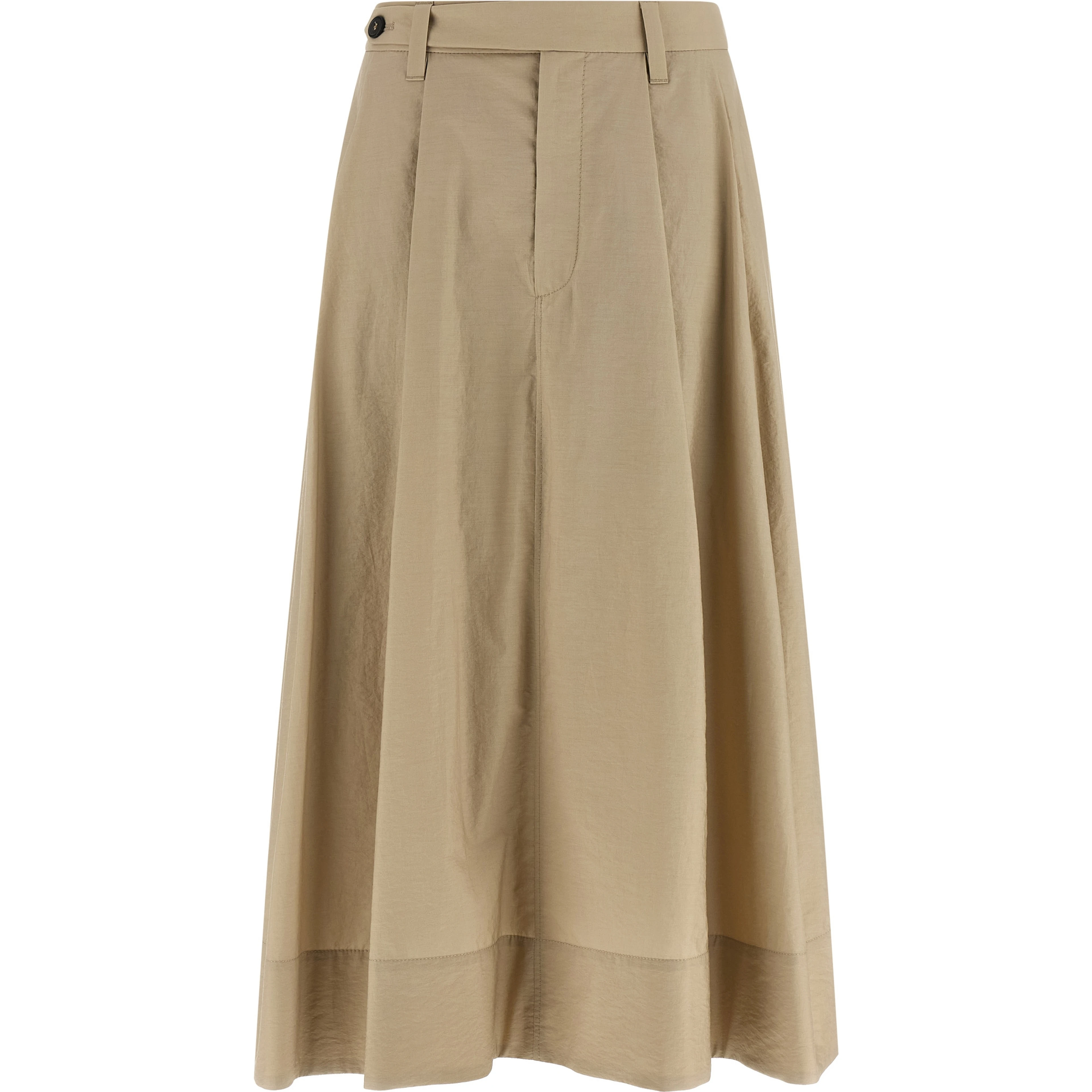 Beige Cotton Midi Skirt