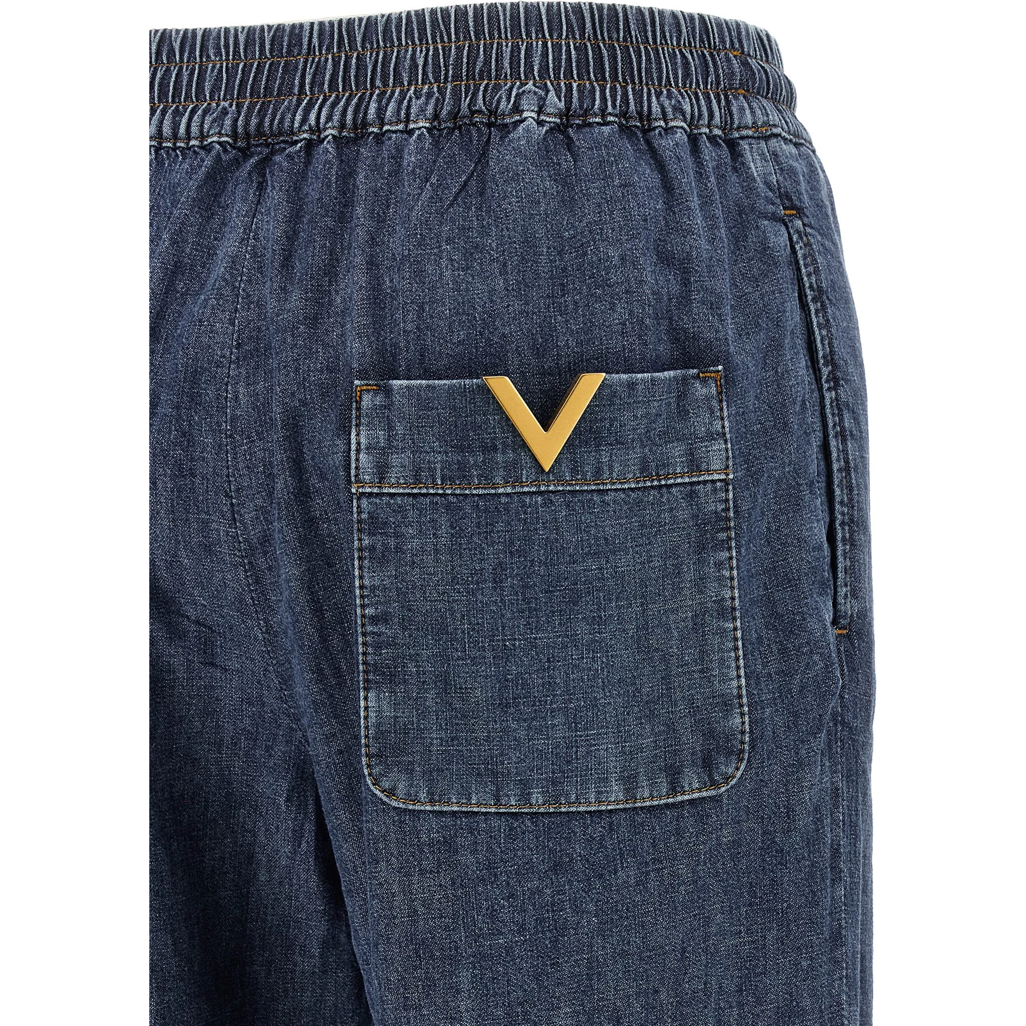 Blue Cotton Flared Jeans