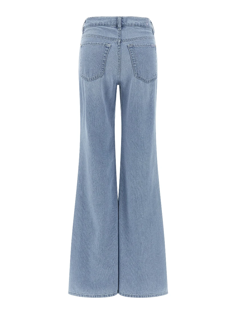 Blue Cotton Flared Jeans