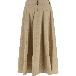 Beige Cotton Midi Skirt