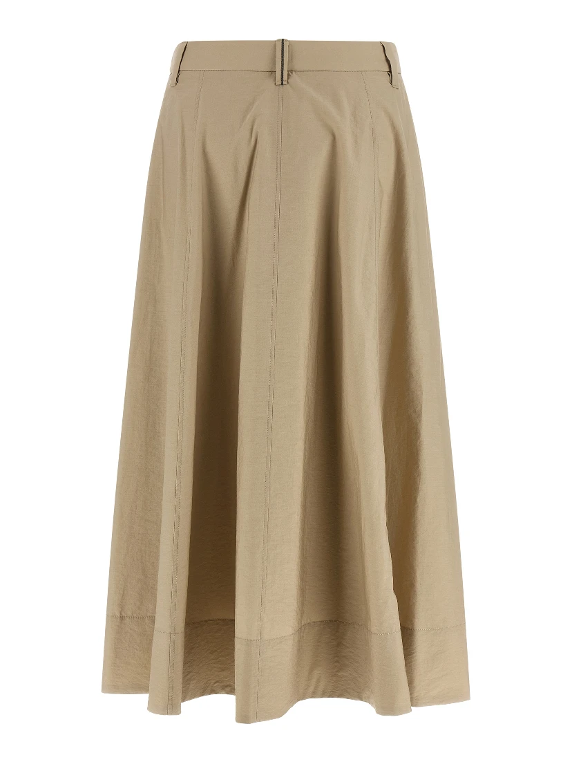 Beige Cotton Midi Skirt