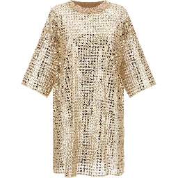 Beige Polyester Short Dress