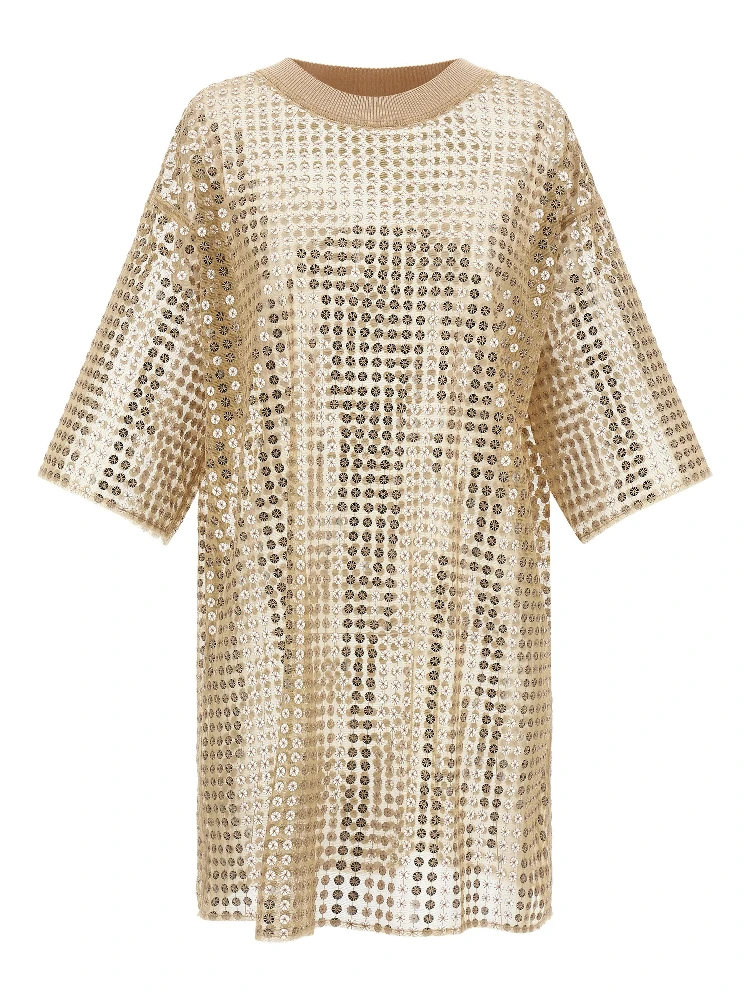 Beige Polyester Short Dress