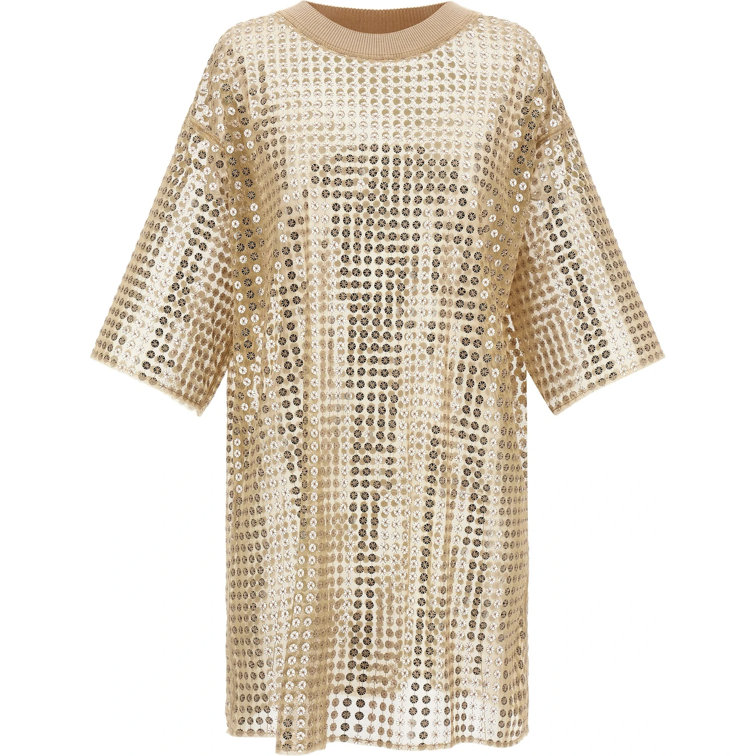 Beige Polyester Short Dress