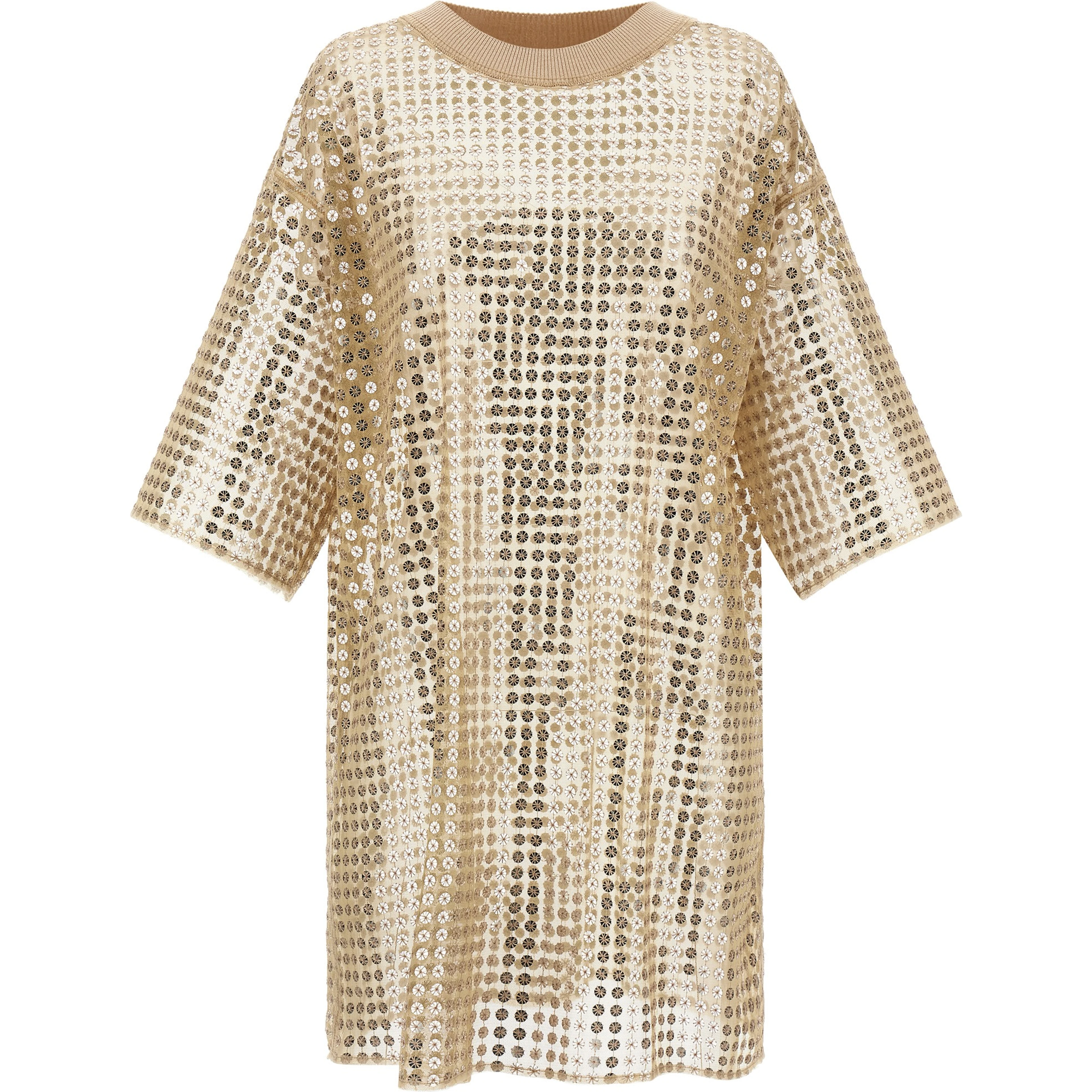 Beige Polyester Short Dress