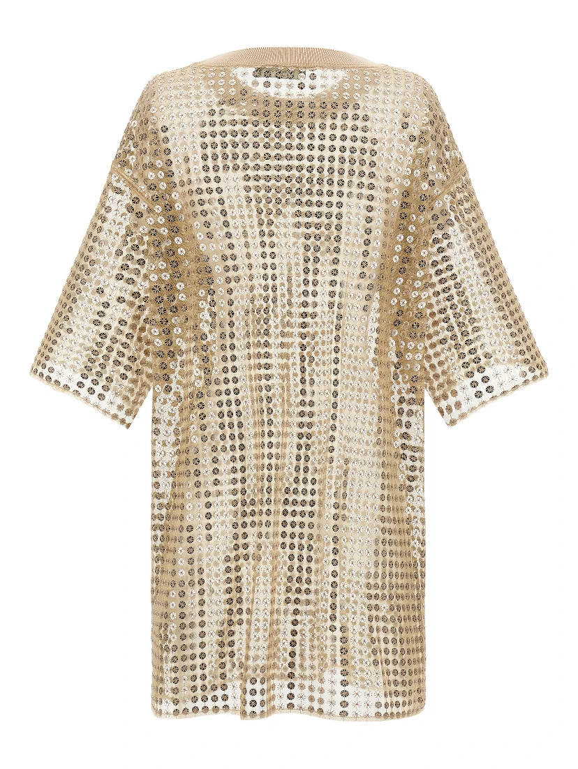 Beige Polyester Short Dress