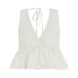 White Cotton Sleeveles T-Shirt