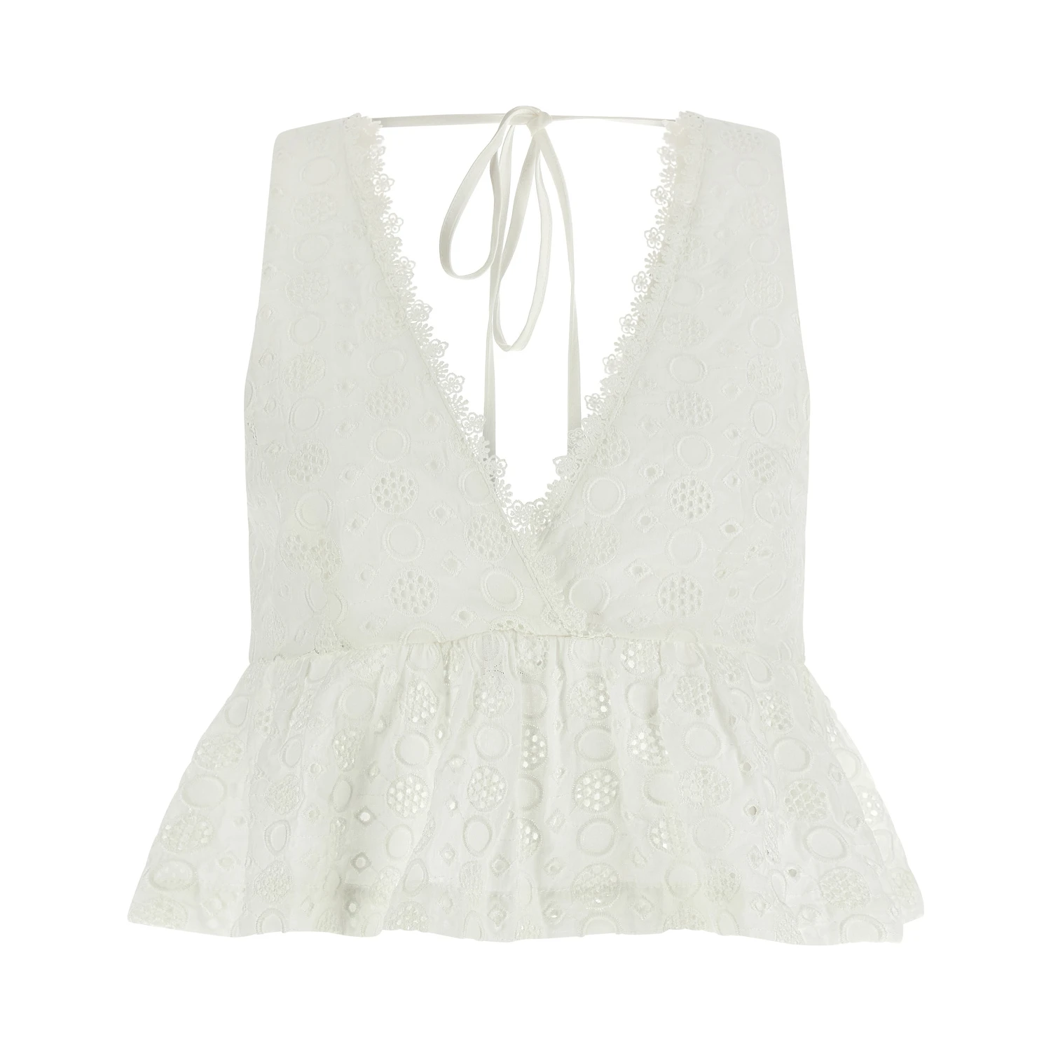 White Cotton Sleeveles T-Shirt