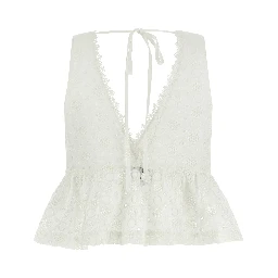 White Cotton Sleeveles T-Shirt