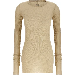 Beige Viscose Long Sleeve T-Shirt