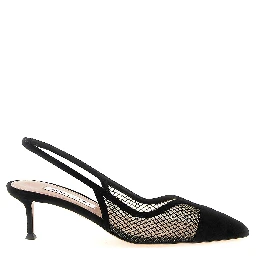 Black Textile Mid Heel Pumps