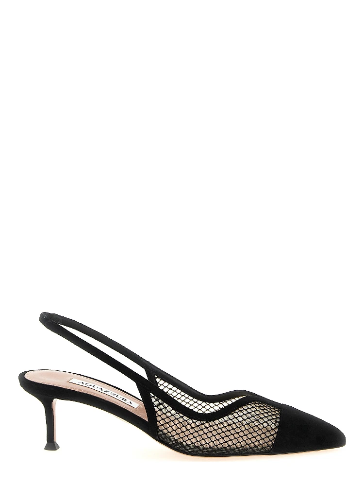 Black Textile Mid Heel Pumps