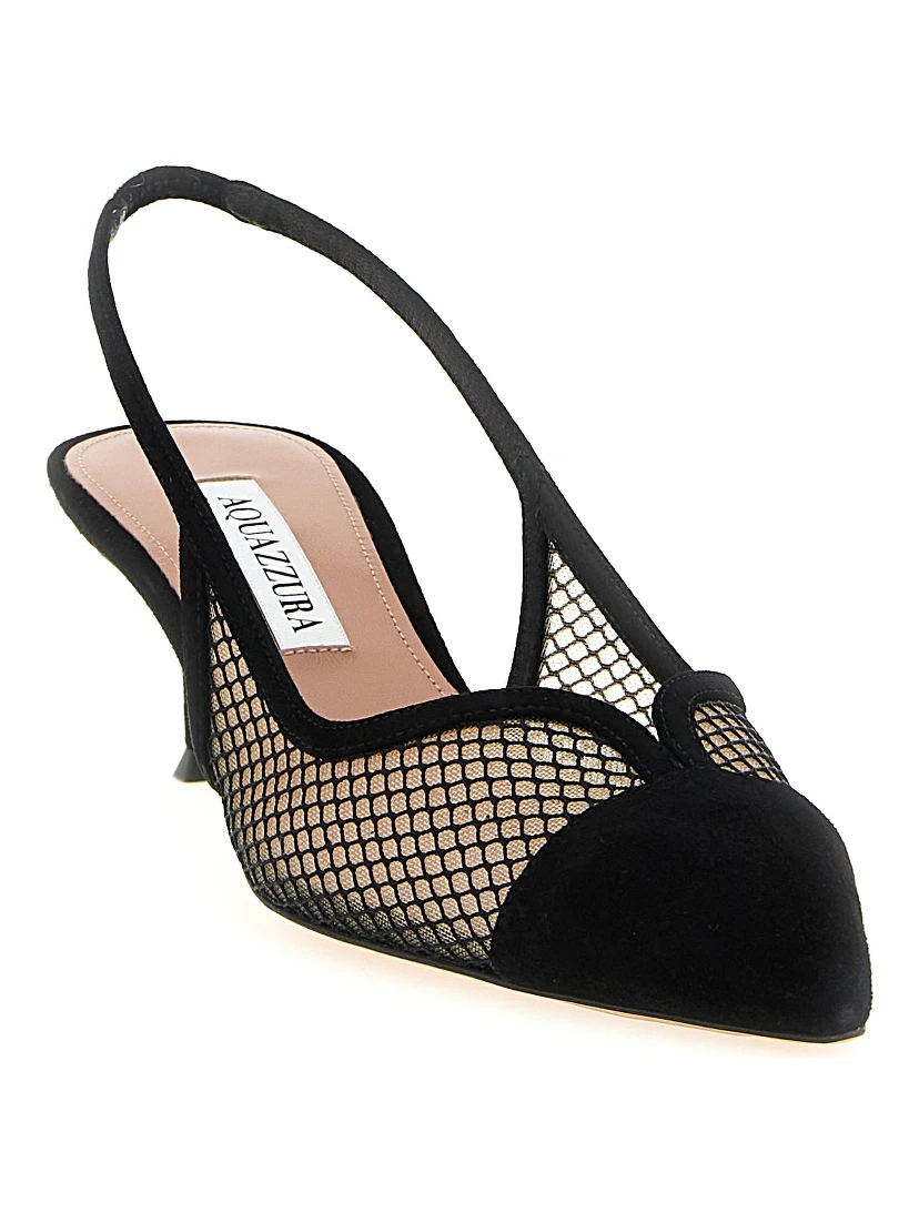 Black Textile Mid Heel Pumps