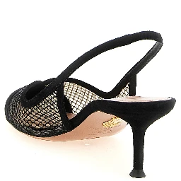Black Textile Mid Heel Pumps