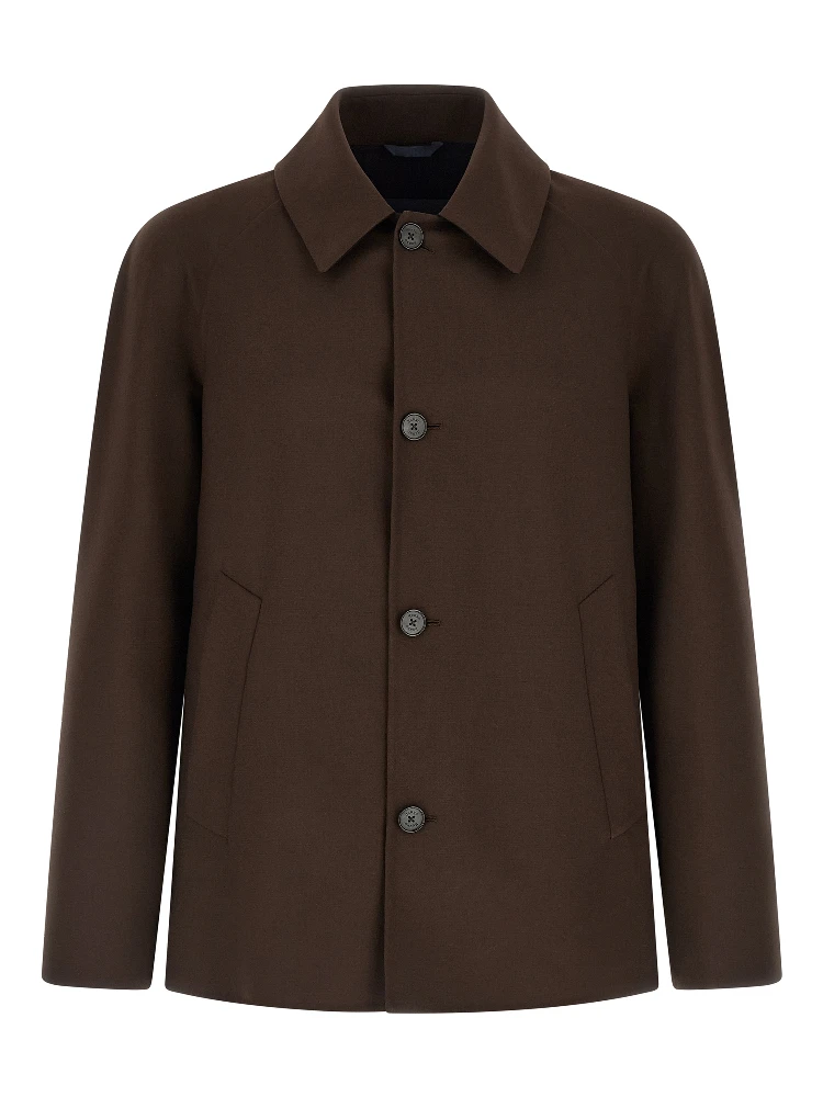 Brown Polyester Full-Length Jacket