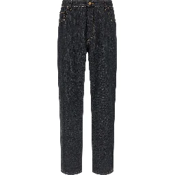 Blue Cotton High-Waisted Jean